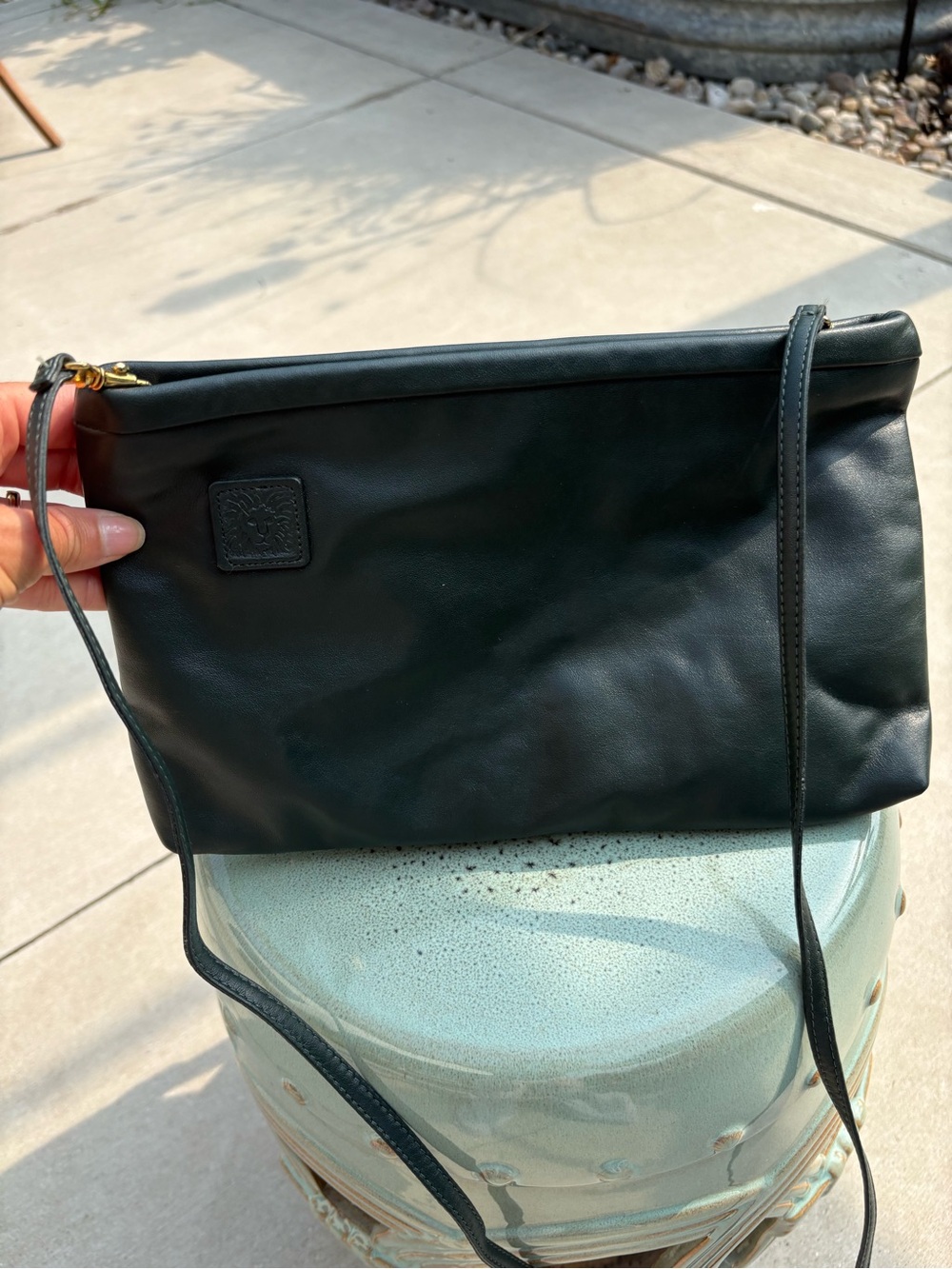 Anne Klein Dark Green Crossbody Clutch - Simple Minimalist Design